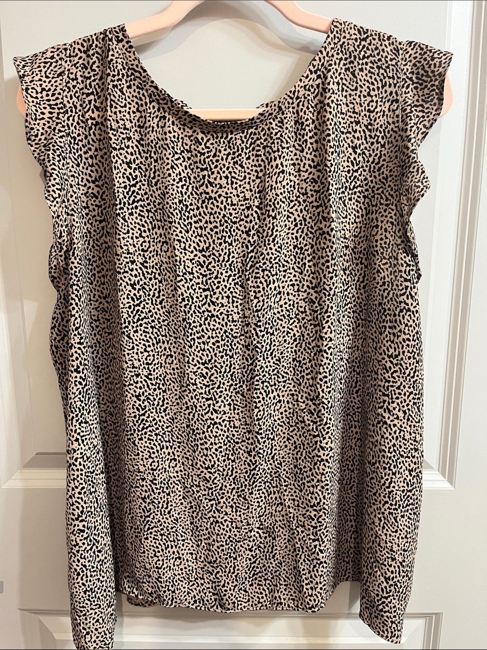 LOFT Beige and Black Printed Cap-Sleeve Blouse